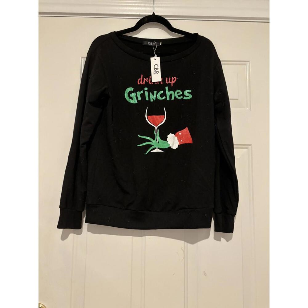 CBR "Drink up Grinches" Christmas long sleeve black shirt sz M #1451